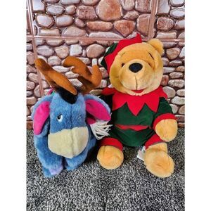 Vintage Pooh and Eeyore Christmas Plush #A92